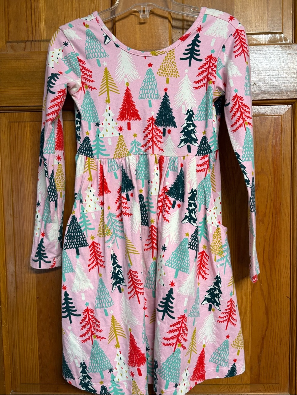 Hanna Andersson Pink Long-Sleeve Tree Print Dress Size 6/7